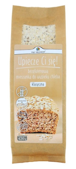 MIESZANKA DO WYPIEKU CHLEBA KLASYCZNA BEZ DODATKU CUKRÓW BEZGLUTENOWA 420 g - PIĘĆ PRZEMIAN