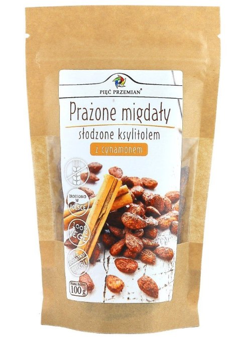 MIGDAŁY PRAŻONE Z CYNAMONEM SŁODZONE KSYLITOLEM BEZGLUTENOWE 100 g - PIĘĆ PRZEMIAN