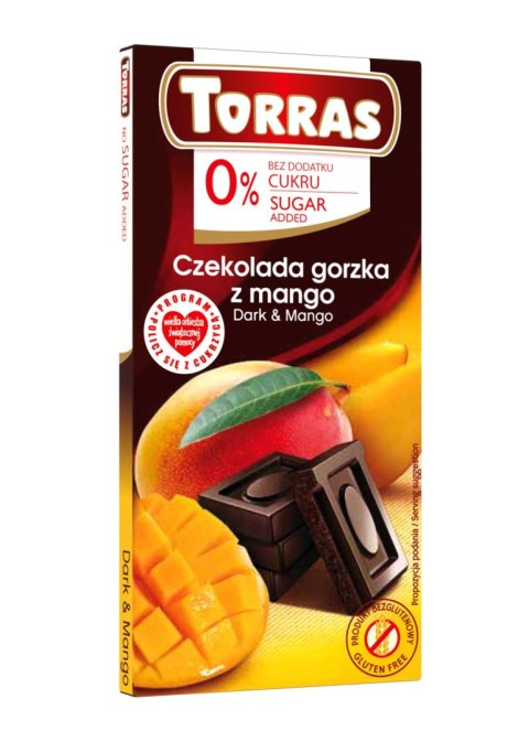 CZEKOLADA GORZKA Z MANGO BEZ DODATKU CUKRU BEZGLUTENOWA 75 g - TORRAS