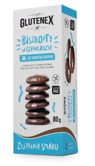 BISZKOPTY W CZEKOLADZIE BEZ DODATKU CUKRÓW BEZGLUTENOWE 80 g - GLUTENEX