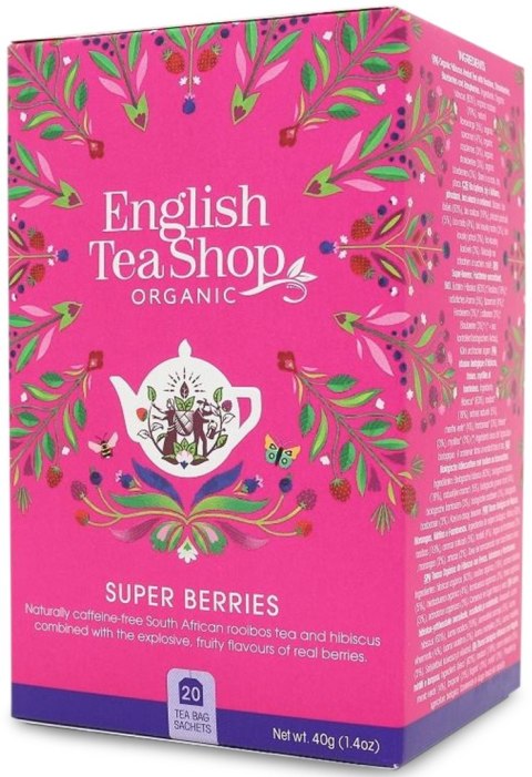 HERBATKA Z HIBISKUSEM, ROOIBOS, TRUSKAWKAMI, BORÓWKAMI I MALINAMI BIO (20 x 2,25 g) 45 g - ENGLISH TEA SHOP ORGANIC