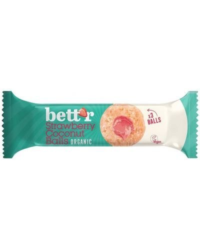 KULKI KOKOSOWE Z NADZIENIEM TRUSKAWKOWYM BEZGLUTENOWE BIO (3 x 15 g) 45 g - BETT'R KULKI KOKOSOWE Z NADZIENIEM TRUSKAWKOWYM BEZGLUTENOWE BIO (3 x 15 g) 45 g - BETT'R