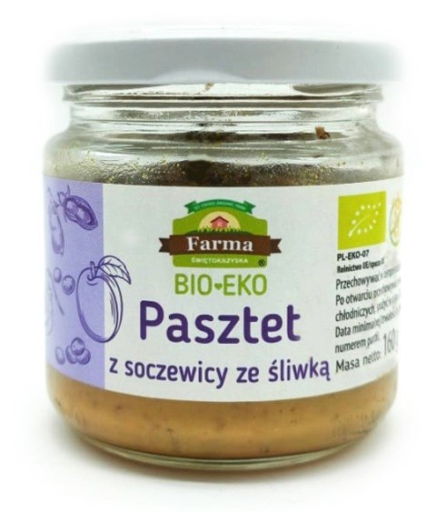 PASZTET WEGAŃSKI Z SOCZEWICY ZE ŚLIWKĄ BEZGLUTENOWY BIO 160 g - FARMA ŚWIĘTOKRZYSKA PASZTET WEGAŃSKI Z SOCZEWICY ZE ŚLIWKĄ BEZGLUTENOWY BIO 160 g - FARMA ŚWIĘTOKRZYSKA