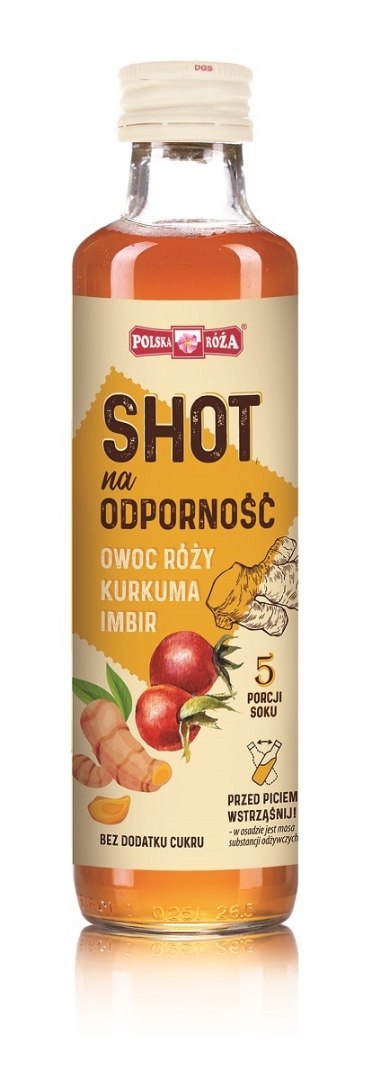 SHOT NA ODPORNOŚĆ OWOC RÓŻY - KURKUMA - IMBIR BEZ DODATKU CUKRÓW 250 ml - POLSKA RÓŻA SHOT NA ODPORNOŚĆ OWOC RÓŻY - KURKUMA - IMBIR BEZ DODATKU CUKRÓW 250 ml - POLSKA RÓŻA
