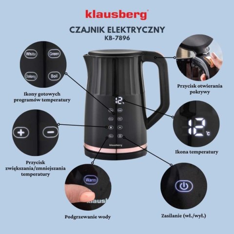 CZAJNIK ELEKTRYCZNY 1,7L KLAUSBERG KB-7896 LED REGULACJA TEMPERATURY