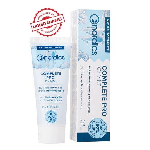 PASTA DO ZĘBÓW REMINERALIZUJĄCA COMPLETE PRO Z PŁYNNYM SZKLIWEM BEZ FLUORU 75 ml - NORDICS PASTA DO ZĘBÓW REMINERALIZUJĄCA COMPLETE PRO Z PŁYNNYM SZKLIWEM BEZ FLUORU 75 ml - NORDICS