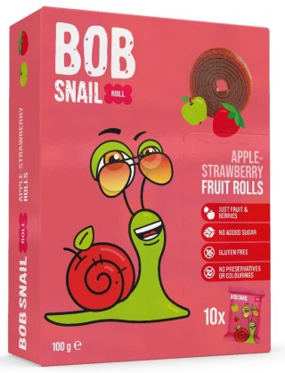 PRZEKĄSKI ROLL JABŁKO - TRUSKAWKA BEZ DODATKU CUKRÓW BEZGLUTENOWE 100 g - BOB SNAIL