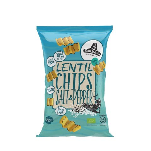 CHIPSY Z SOCZEWICY Z SOLĄ I PIEPRZEM BEZGLUTENOWE BIO 75 g - JOHN ALTMAN