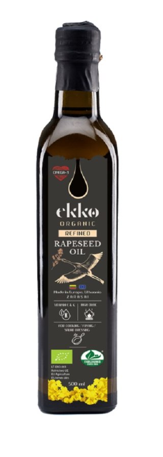OLEJ RZEPAKOWY DO GOTOWANIA I SMAŻENIA TŁOCZONY NA ZIMNO OMEGA-3 BIO 1 L - EKKO