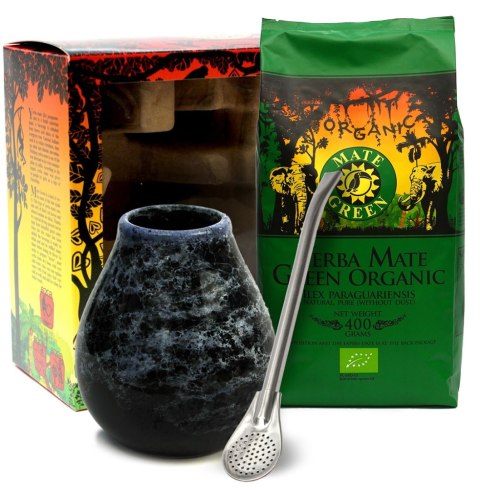 ZESTAW YERBA MATE BIO 400 g, MATERO (LOSOWY WZÓR), BOMBILLA - YERBA MATE GREEN ORGANIC