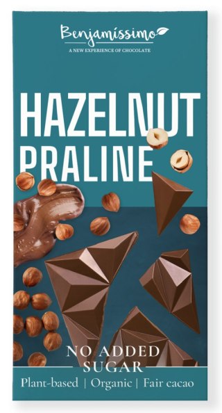 CZEKOLADA Z ORZECHAMI LASKOWYMI BEZ DODATKU CUKRÓW BEZGLUTENOWA BIO 60 g - BENJAMISSIMO