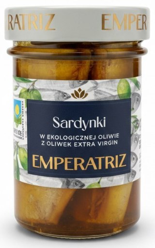 SARDYNKI EUROPEJSKIE W BIO OLIWIE Z OLIWEK EXTRA VIRGIN 180 g (126 g) (SŁOIK) - EMPERATRIZ