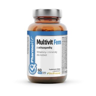 MULTIWITAMINA (MULTIVIT FEM Z ASHWAGANDHĄ) DLA KOBIET BEZGLUTENOWA 60 KAPSUŁEK - PHARMOVIT (CLEAN LABEL)