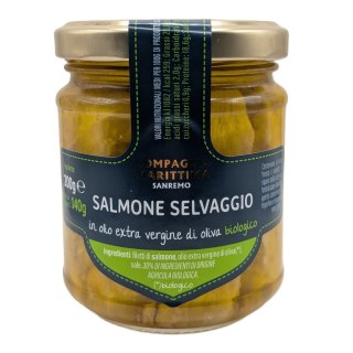 ŁOSOŚ ATLANTYCKI FILETY W BIO OLIWIE Z OLIWEK EXTRA VIRGIN 200 g (140 g) (SŁOIK) - COMPAGNIA MEDITERRANEA