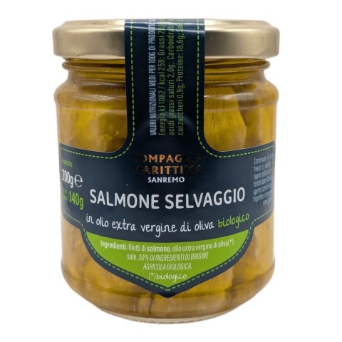 ŁOSOŚ ATLANTYCKI FILETY W BIO OLIWIE Z OLIWEK EXTRA VIRGIN 200 g (140 g) (SŁOIK) - COMPAGNIA MEDITERRANEA