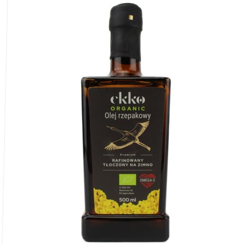 OLEJ RZEPAKOWY DO GOTOWANIA I SMAŻENIA TŁOCZONY NA ZIMNO OMEGA-3 BIO 500 ml - EKKO (PREMIUM)