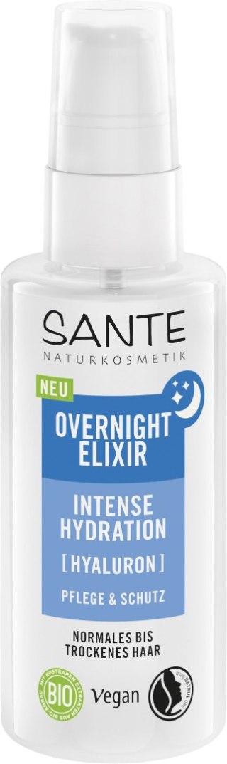 ELIKSIR NA NOC INTENSYWNIE NAWILŻAJĄCY DO WŁOSÓW NORMALNYCH I SUCHYCH Z KWASEM HIALURONOWYM I ALOESEM ECO 75 ml - SANTE