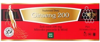 Ginseng 200 żeńszeń + mleczko pszczele+ miód 10x10ml fiolki GINSENG POLAND