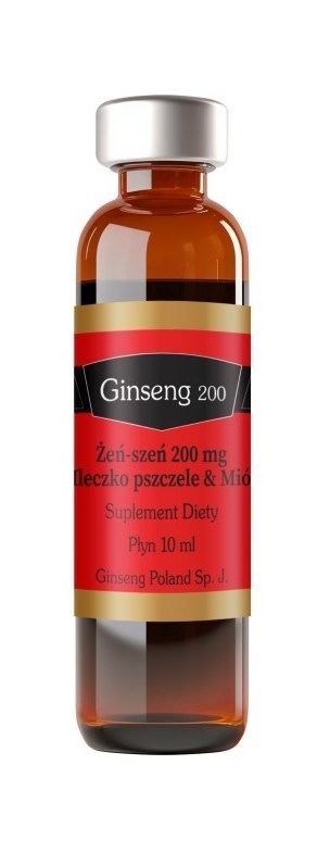 Ginseng 200 żeńszeń + mleczko pszczele+ miód 10x10ml fiolki GINSENG POLAND