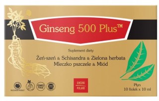 Ginseng 500 PLUS Żeńszeń + Schisandra + Zielona herbata + Mleczko pszczele + Miód 10x10ml (fiolki) GINSENG POLAND
