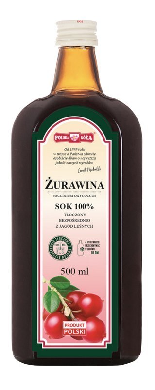 ŻURAWINA BŁOTNA sok 100% 500ml bez dodatku cukru POLSKA RÓŻA