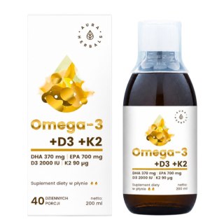 AURA HERBALS Omega-3 + D3 + K2 w płynie 200ml