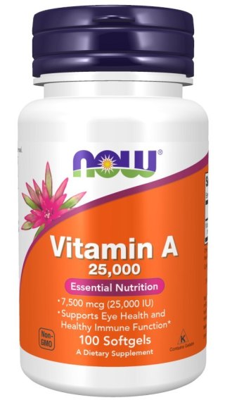 NOW FOODS Witamina A 25000IU, 100sgels.