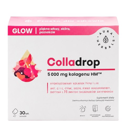 AURA HERBALS Colladrop GLOW saszetki - kolagen morski 5000mg, 30 sasz.