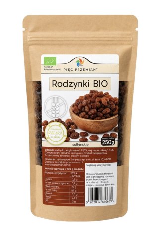 PIĘĆ PRZEMIAN Rodzynki sułtańskie bezglutenowe BIO 250g