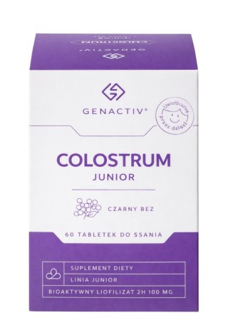 GENACTIV Colostrum Junior czarny bez 100mg 60 tabletek do ssania - bioaktywny liofilizat 2h