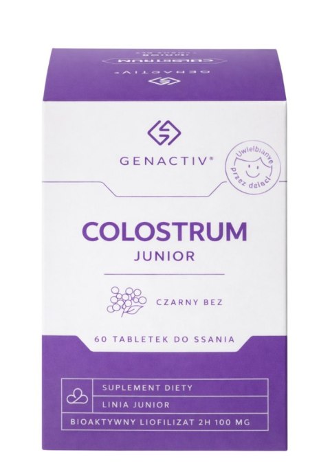 GENACTIV Colostrum Junior czarny bez 100mg 60 tabletek do ssania - bioaktywny liofilizat 2h
