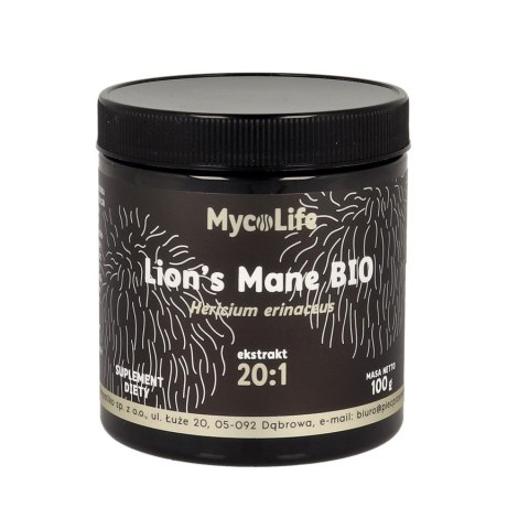 Lion's Mane grzyb BIO ekstrakt 20:1 100g MYCOLIFE - soplówka jeżowata
