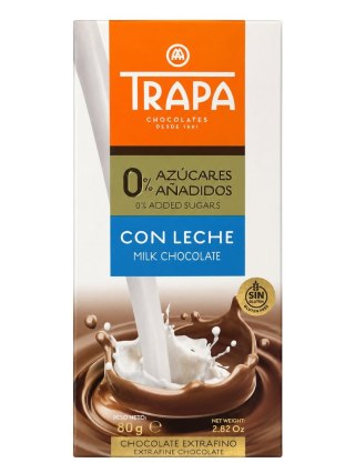 TRAPA Czekolada mleczna bez dodatku cukru bezglutenowa 80g