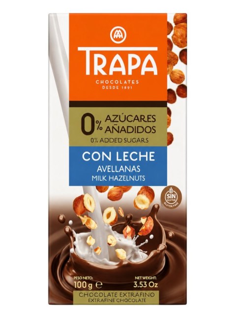 TRAPA Czekolada mleczna z orzechami laskowymi bez dodatku cukru bezglutenowa 100g