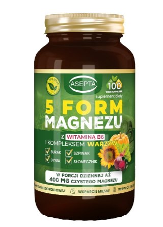 ASEPTA 5 form magnezu + B6 i kompleks warzyw 100 kaps.