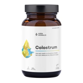 AURA HERBALS Colostrum 500mg kwaśna cytryna proszek 66g 30% IgG