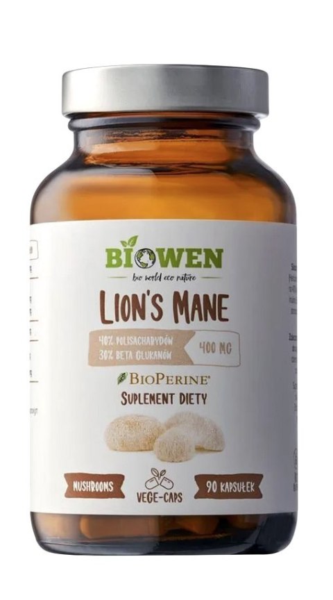 BIOWEN Lion's Mane 400 mg, 90 kaps. 40% polisacharydów, 30% beta-glukanów