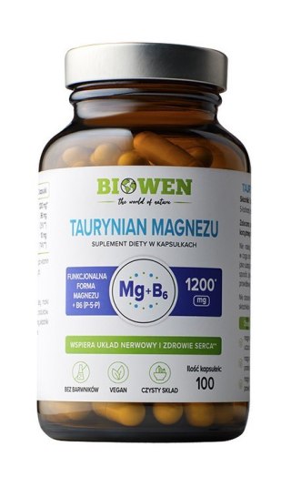 BIOWEN Taurynian magnezu 1200 mg z witaminą B6 (P-5-P) 100 kapsułek