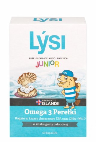 LYSI Junior Omega 3 perełki o smaku gumy balonowej 60 kapsułek