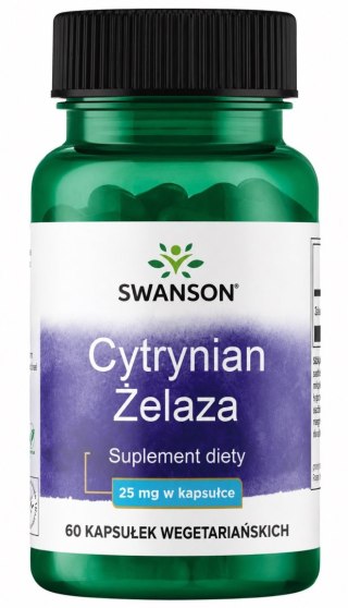 SWANSON Cytrynian Żelaza 25mg, 60 kaps.