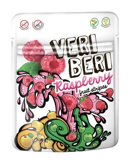 VERI BERI Żelki paski malinowe bez dodatku cukru bezglutenowe 50g