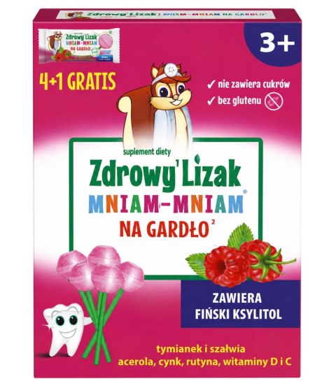 Zdrowy lizak Mniam-Mniam bez cukru na gardło 4+1 gratis STARPHARMA