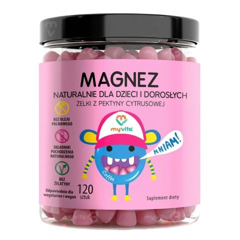 MyVita Żelki Magnez 120 sztuk (dzieci i dorośli) - naturalne żelki z pektyny cytrusowej