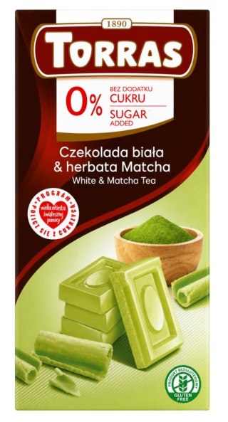 TORRAS Czekolada biała z matchą bez dodatku cukru bezglutenowa 75g