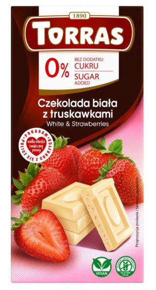 TORRAS Czekolada biała z truskawkami bez dodatku cukru bezglutenowa 75g
