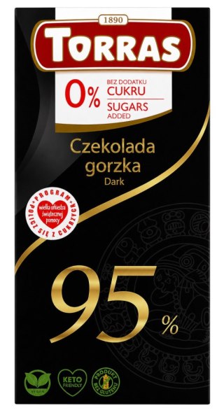 TORRAS Czekolada gorzka 95% kakao bez dodatku cukru bezglutenowa 75g