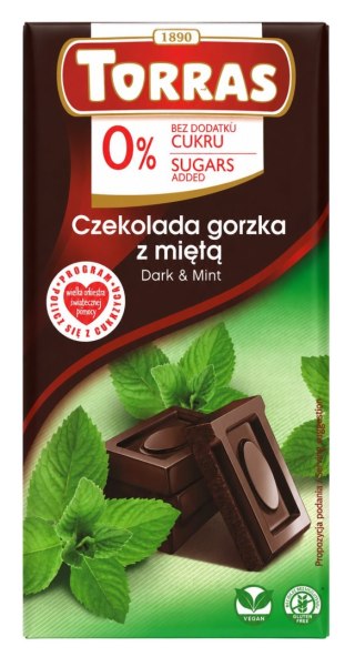 TORRAS Czekolada gorzka z miętą bez dodatku cukru bezglutenowa 75g