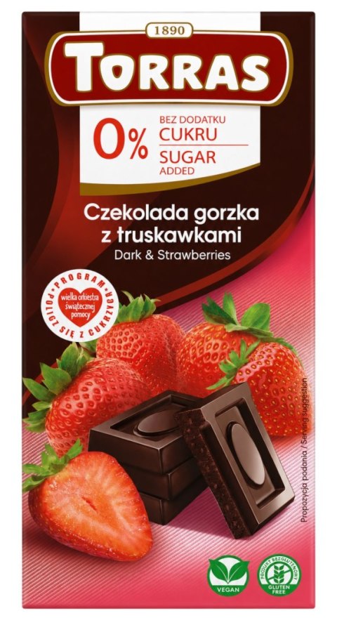 TORRAS Czekolada gorzka z truskawkami bez dodatku cukru bezglutenowa 75g