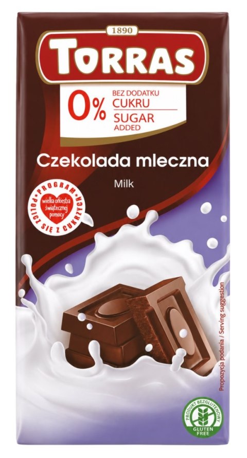 TORRAS Czekolada mleczna bez dodatku cukru bezglutenowa 75g