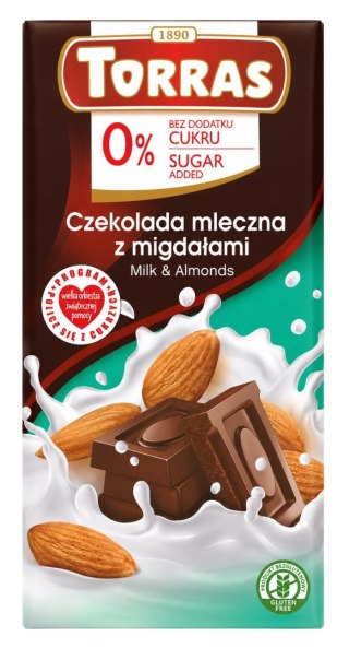 TORRAS Czekolada mleczna z migdałami bez dodatku cukru bezglutenowa 75g